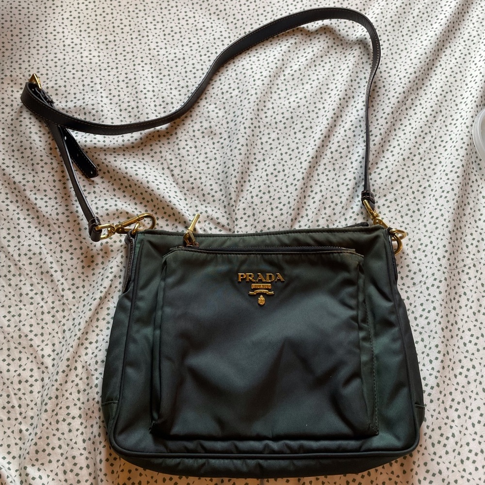 Prada Black Nylon Shoulder Bag with Gold Hardware
